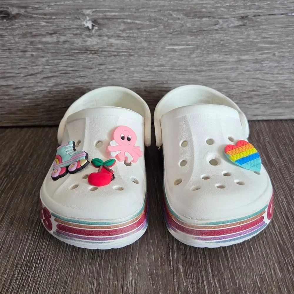 CROCS KIDS BAYABAND RAINBOW GLITTER CLOG WHITE Size 8